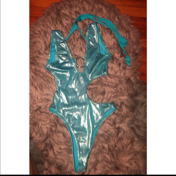 Metallic blue one piece bikini - Picture 6 of 6